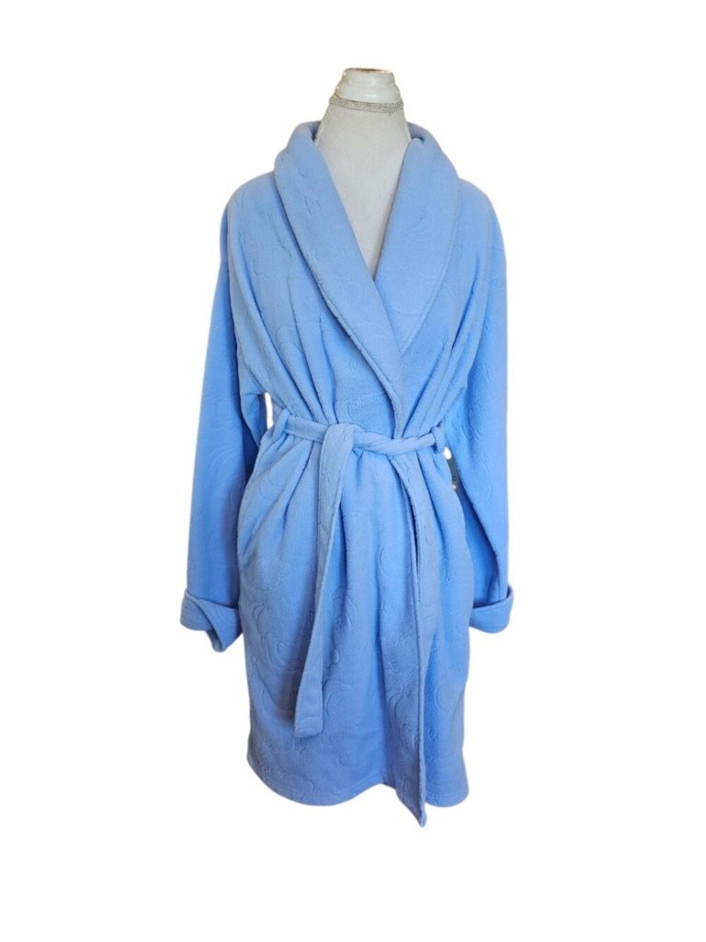 Y2K Celestial Blue Fleece Robe Moon Stars Clouds Sz L Fashion Bug Subtle Print
